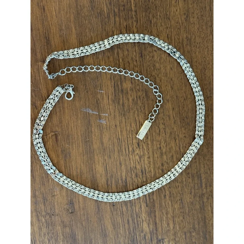 Calvin Klein two strands Chain +  rhinestones belt Silver Signed 30